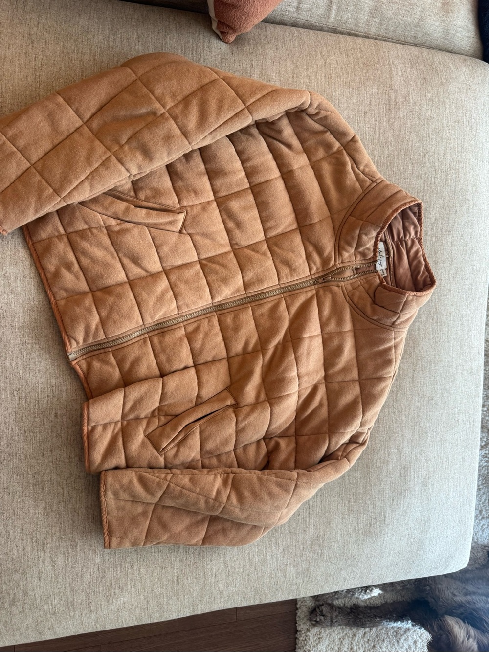 Petal & Pup Quilted Camel Brown Zip-Front Puffer Jacket